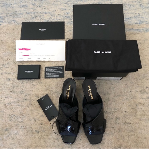 Saint Laurent Loulou embossed black croc sandals - Picture 1 of 6